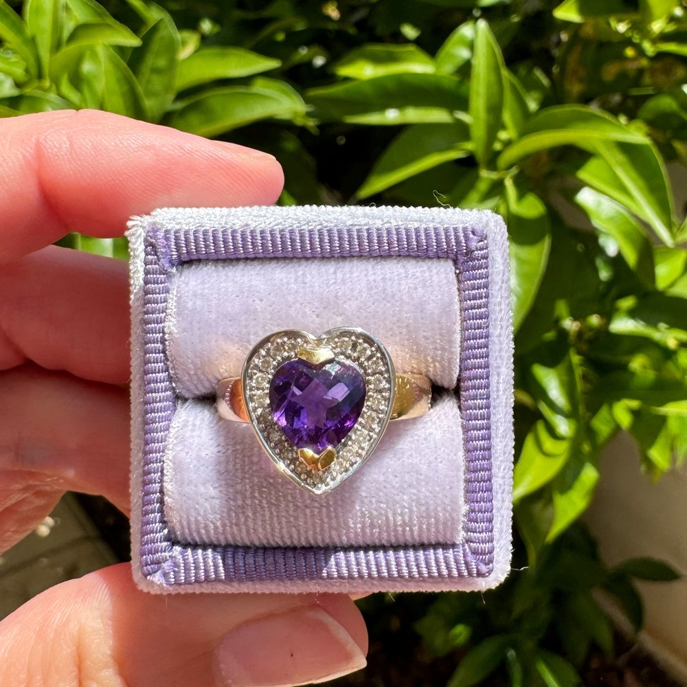 Vintage 14k amethyst and diamond ring with matching pendant